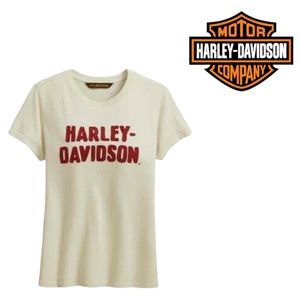 Harley Davidson Tan Chain Stitched Knit T-shirt M